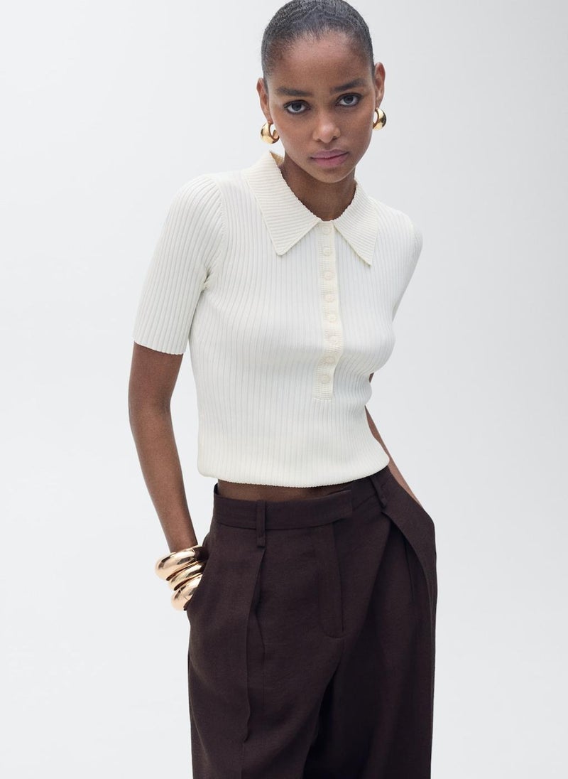 MANGO - Ribbed Polo-Neck Sweater - Image 1