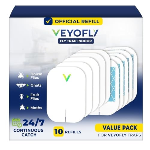VEYOFLY Fly Trap Indoor Refill, Fruit Fly Traps for Indoors, Gnat Traps for House, Fly Catcher, Fly Trap, Plug in Catch for Fruit Flies, Moths, Gnats, Mosquito Trap (Pack of 10 Refills) - Image 1