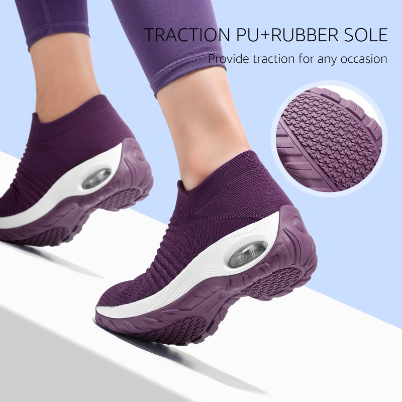 HKR Women's Walking Shoes Arch Support Non Slip Work Sneakers Breathable Knit Upper Lightweight for Plantar Fasciitis Prune Purple Size 8 - Image 4