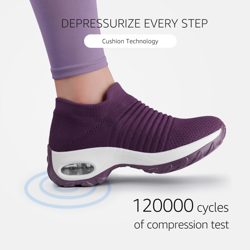 HKR Women's Walking Shoes Arch Support Non Slip Work Sneakers Breathable Knit Upper Lightweight for Plantar Fasciitis Prune Purple Size 8 - Image 3