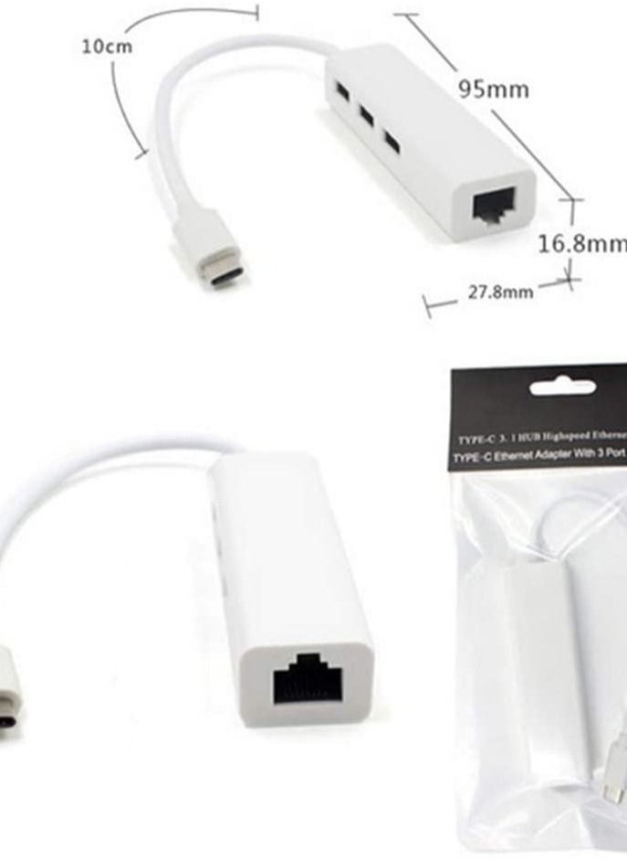 USB C Type C to Ethernet Adapter Portable Laptop Tablet PC USB2.0 Hub RJ45 Network Card Lan Adapter