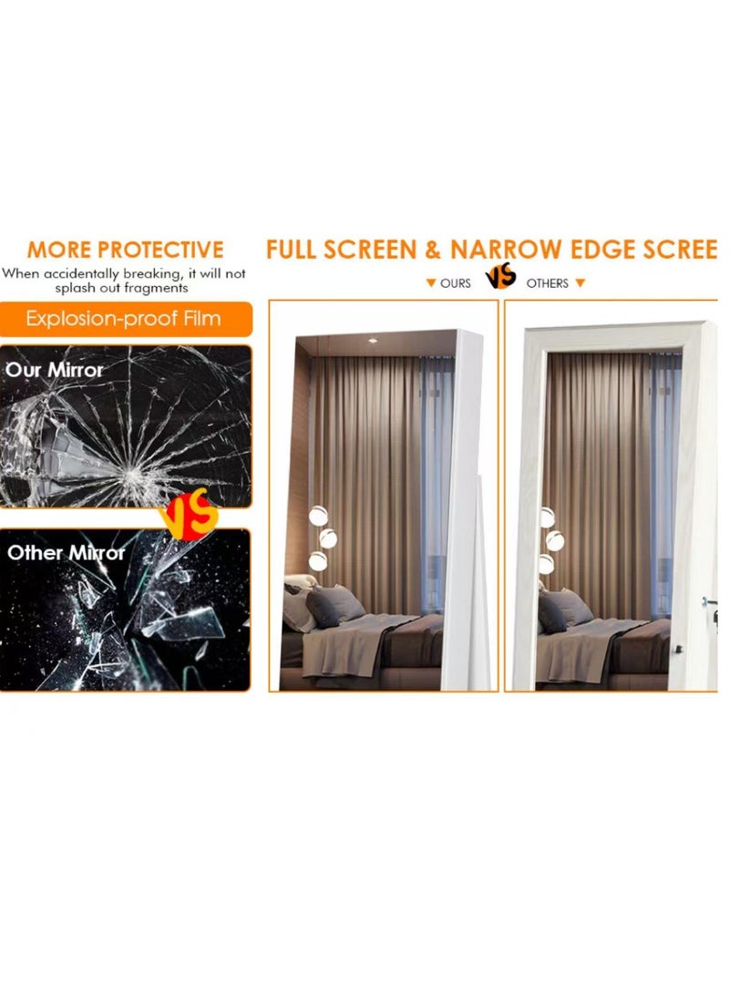 Full Body Mirror Jewelry Armoire Cabinet Full Length Mirror 360°Rotating with Storage Rack,Standing Mirror Jewelry Organizer with Led Lights,3 In 1 Lockable Jewelry Makeup Storage Organizer - Image 5