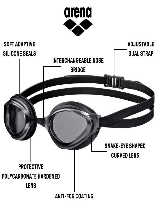 arena Arena Python Racing Swim Goggles for Men and Women, UV Protection, Anti-Fog, Dual Strap, Non-Mirror Lens, Smoke/White/Fuchsia  - Image 3