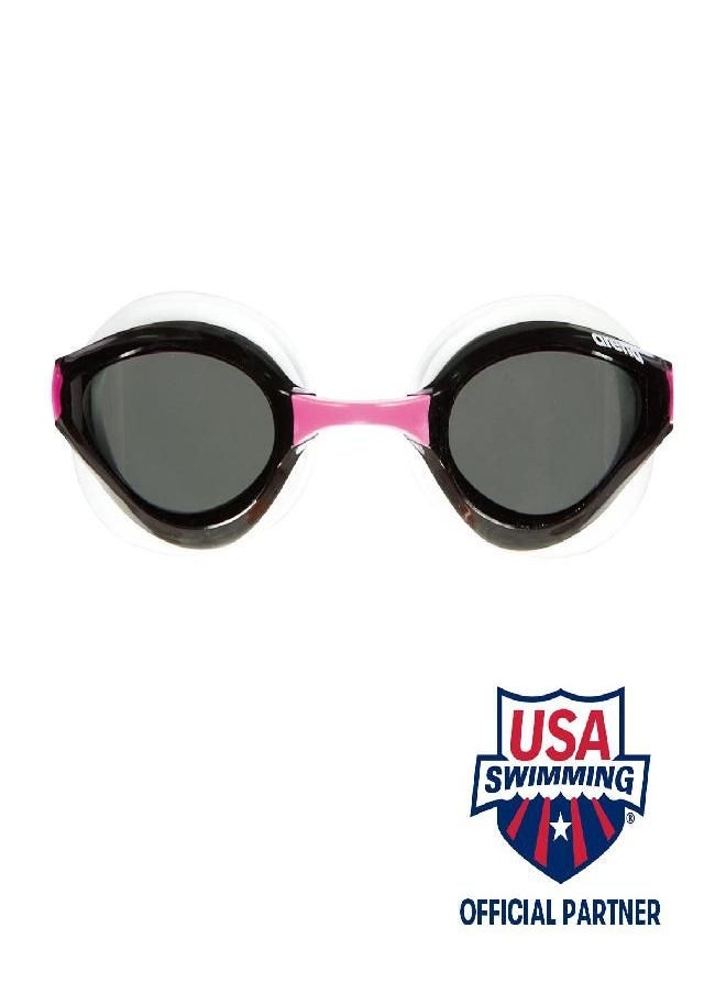 arena Arena Python Racing Swim Goggles for Men and Women, UV Protection, Anti-Fog, Dual Strap, Non-Mirror Lens, Smoke/White/Fuchsia  - Image 2