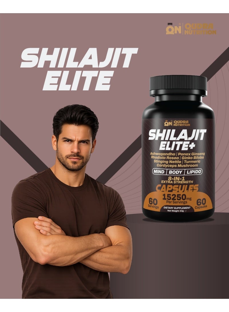 Qudra Nutrition Shilajit Elite+ 8-in-1 Capsules | Shilajit, Ashwagandha, Ginseng & Ginkgo | For Elite Body Mind and Lipido | 60 Capsules - Image 2