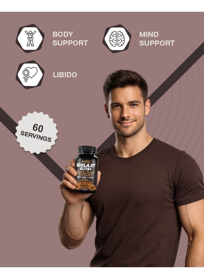 Qudra Nutrition Shilajit Elite+ 8-in-1 Capsules | Shilajit, Ashwagandha, Ginseng & Ginkgo | For Elite Body Mind and Lipido | 60 Capsules - Image 3