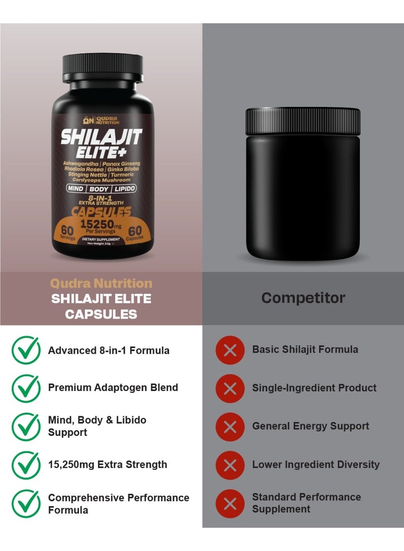 Qudra Nutrition Shilajit Elite+ 8-in-1 Capsules | Shilajit, Ashwagandha, Ginseng & Ginkgo | For Elite Body Mind and Lipido | 60 Capsules - Image 5