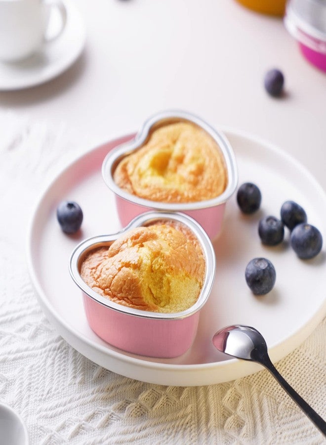 yeload 60 Pcs Heart Shaped Cake Pans with Lids, Aluminum Mini Cake Pans, 3.4 Oz/ 100ml Foil Disposable Flan Pan Cupcake Tins Baking Pan for Valentine's Mother's Day Party (White, Red, Pink, Red Heart, 60) - Image 3