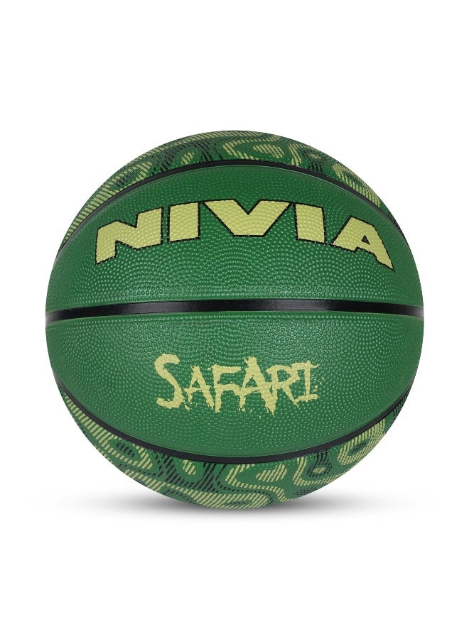Nivia Safari Basketball, As per Basic Standard, 8 Panels, Molded Durable Rubber Cover with Pebbled Texture, Butyl Threadwounded Bladder, Made for Beginners, to Play on All Indoor & Outdoor Surfaces (Multicolor, Size - 3) - Image 1