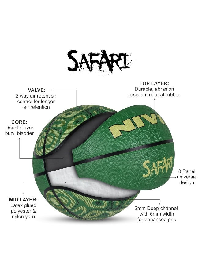 Nivia Safari Basketball, As per Basic Standard, 8 Panels, Molded Durable Rubber Cover with Pebbled Texture, Butyl Threadwounded Bladder, Made for Beginners, to Play on All Indoor & Outdoor Surfaces (Multicolor, Size - 3) - Image 2