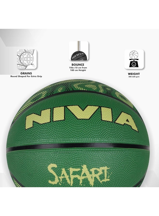 Nivia Safari Basketball, As per Basic Standard, 8 Panels, Molded Durable Rubber Cover with Pebbled Texture, Butyl Threadwounded Bladder, Made for Beginners, to Play on All Indoor & Outdoor Surfaces (Multicolor, Size - 3) - Image 3