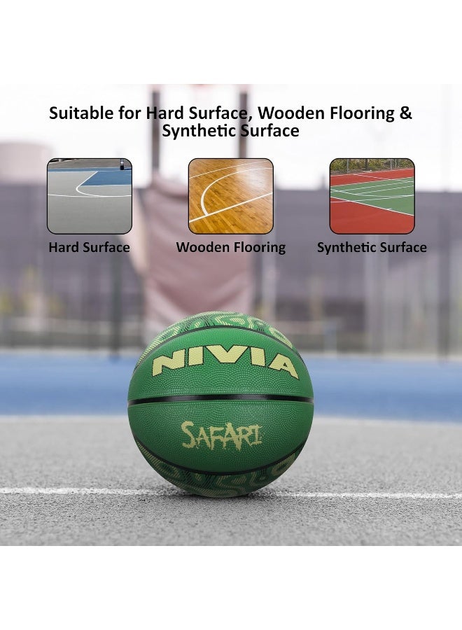 Nivia Safari Basketball, As per Basic Standard, 8 Panels, Molded Durable Rubber Cover with Pebbled Texture, Butyl Threadwounded Bladder, Made for Beginners, to Play on All Indoor & Outdoor Surfaces (Multicolor, Size - 3) - Image 4