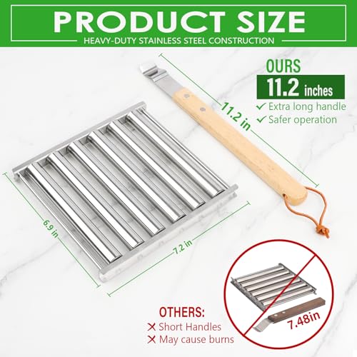 KAYCROWN Hot Dog Roller Sausage Rack with Extra Long Wood Handle, BBQ Griller For Evenly Cooked Dogs, 5 Capacity, Silver - Image 5