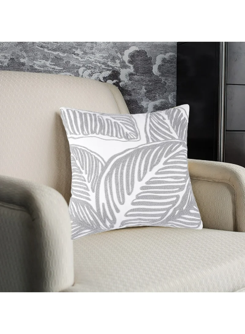 Donetella Decorative leaf Embroidered Cushion Cover Grey/White 45x45Cm (Without Filler)