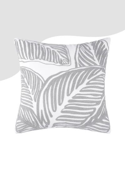 Donetella Decorative leaf Embroidered Cushion Cover Grey/White 45x45Cm (Without Filler)