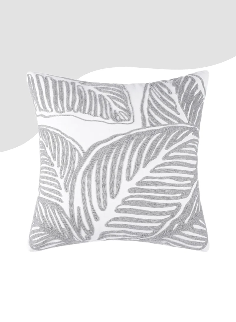 Donetella Decorative leaf Embroidered Cushion Cover Grey/White 45x45Cm (Without Filler)