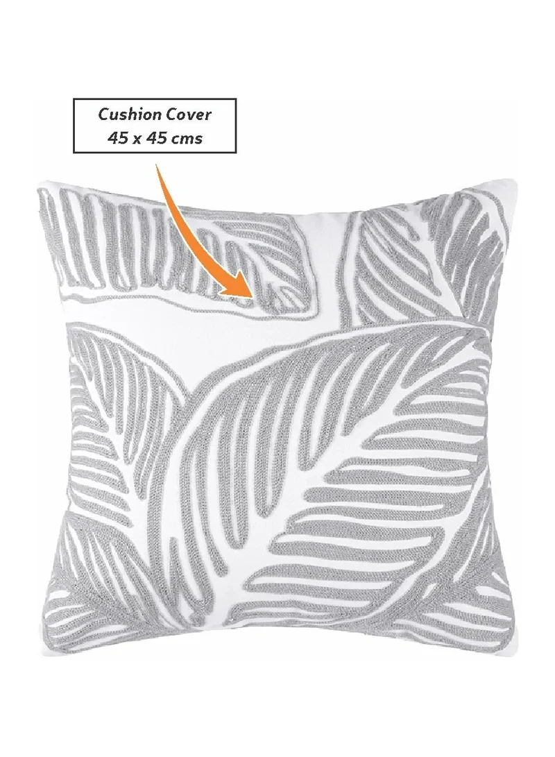 Donetella Decorative leaf Embroidered Cushion Cover Grey/White 45x45Cm (Without Filler)