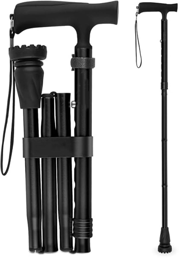 Walking Stick, Fold-up Walking Cane for Women and Men with Wrist Strap, Portable, Foldable, Collapsible, Lightweight and Sturdy with Comfortable T Handle - Image 1