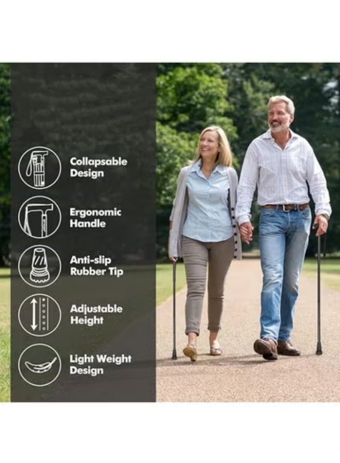 Walking Stick, Fold-up Walking Cane for Women and Men with Wrist Strap, Portable, Foldable, Collapsible, Lightweight and Sturdy with Comfortable T Handle - Image 2