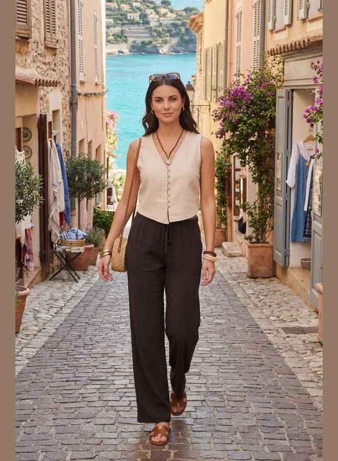 ليلا Lela Cotton Relaxed Fit Wide Leg Muslin Trousers Women's Pants 668YP5502