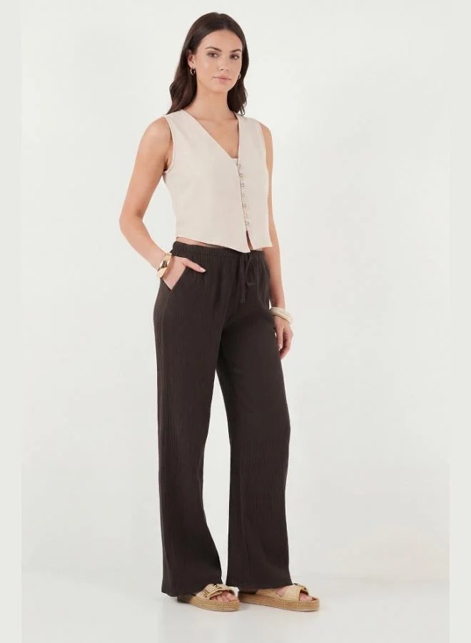 Lela  Lela Cotton Relaxed Fit Wide Leg Muslin Trousers Women's Pants 668YP5502 for Women | Best Price UAE