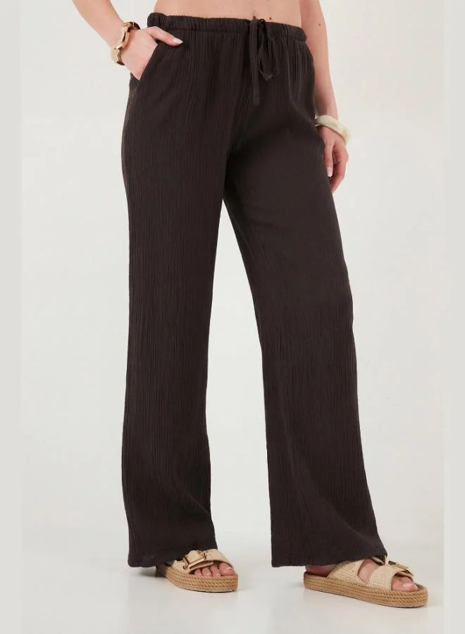 Lela  Lela Cotton Relaxed Fit Wide Leg Muslin Trousers Women's Pants 668YP5502 for Women | Best Price UAE