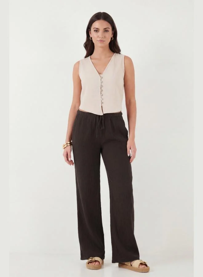 ليلا Lela Cotton Relaxed Fit Wide Leg Muslin Trousers Women's Pants 668YP5502