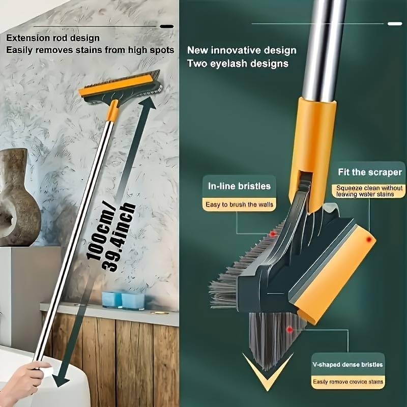 Wazdorf Toilet Bathroom Cleaning Brush with Wiper Tiles Cleaner with Long Handle 180 Rotate 3 in 1 Floor Cleaning Brush - Image 4