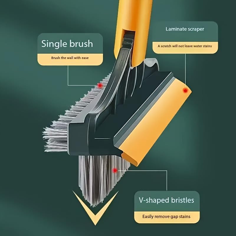 Wazdorf Toilet Bathroom Cleaning Brush with Wiper Tiles Cleaner with Long Handle 180 Rotate 3 in 1 Floor Cleaning Brush - Image 3