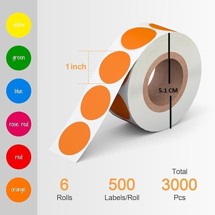 STORE 2508 Store2508 Mixed Colours 3000 Pcs 1 Inch Round Dot Stickers Colour Dot Stickers - Image 3