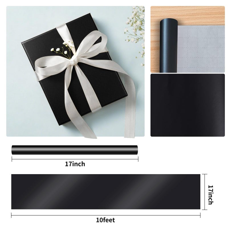 Winjeto Black Wrapping Paper - Solid Color Matte Gift Wrapping Paper Roll Perfect for Men Women, Wedding Birthday Christmas Baby Shower Graduation Valentine's Day Father's Day Gifts - 17 inch X 120 inch - Image 2