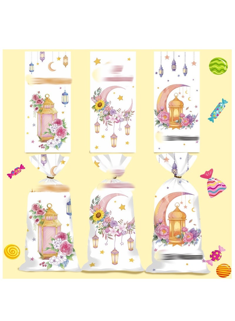 Ramadan Candy and Gift Bags 50 Pack Three Designs Moon Rose Party Favor and Treat Bags - Image 1