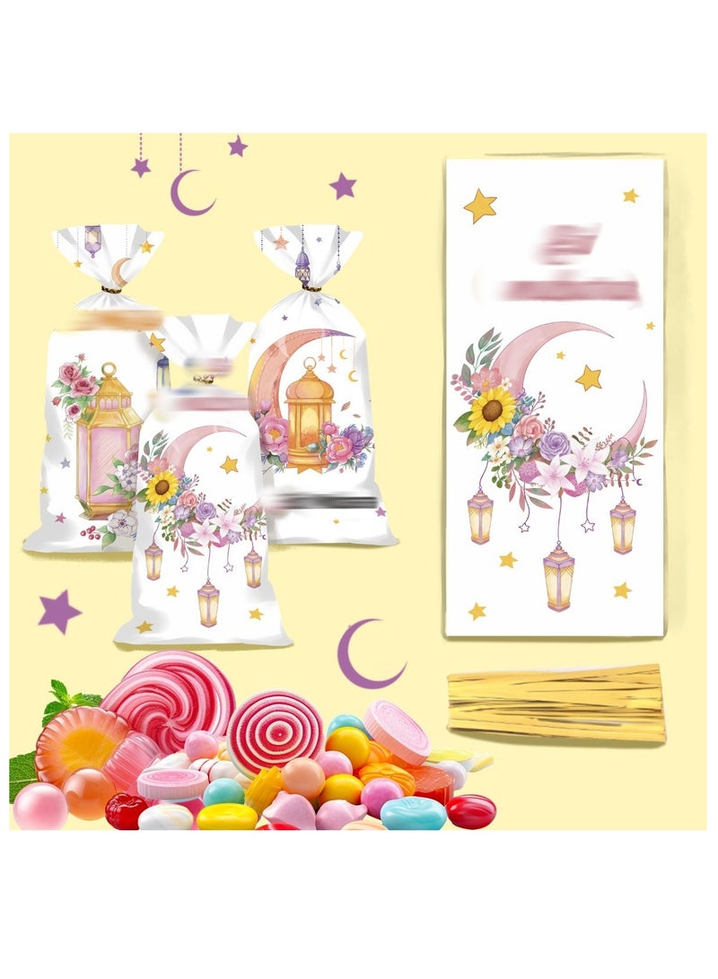 Ramadan Candy and Gift Bags 50 Pack Three Designs Moon Rose Party Favor and Treat Bags - Image 2