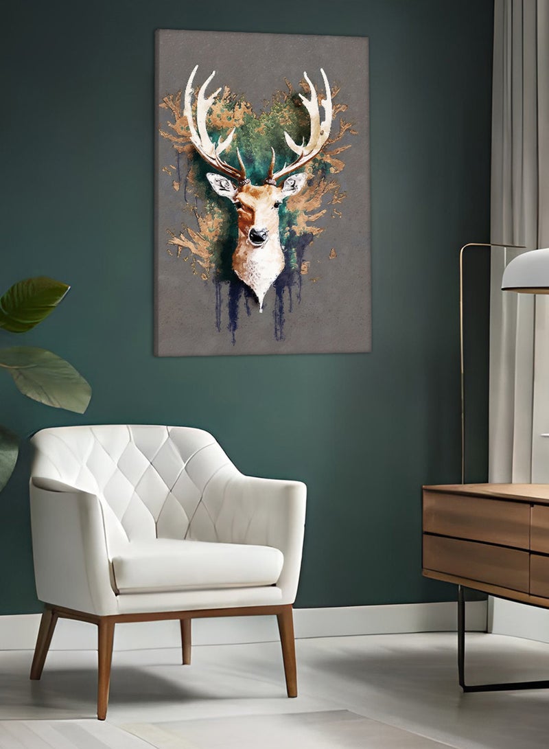 لوحة كانفاس على إطار خشبي بتصميم فن تجريدى رأس الغزال - Image 1