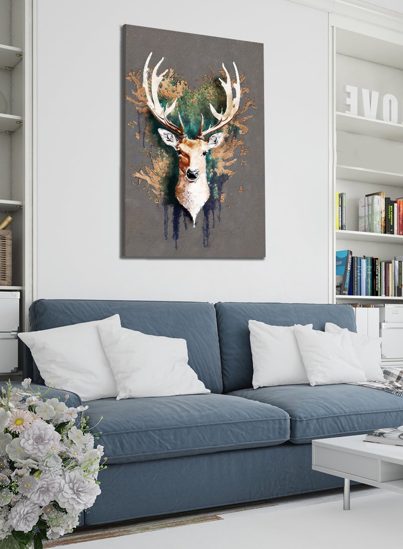 لوحة كانفاس على إطار خشبي بتصميم فن تجريدى رأس الغزال - Image 2