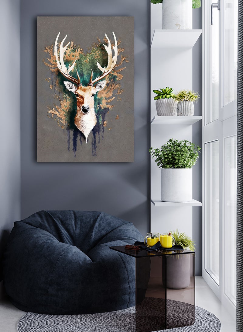 لوحة كانفاس على إطار خشبي بتصميم فن تجريدى رأس الغزال - Image 3