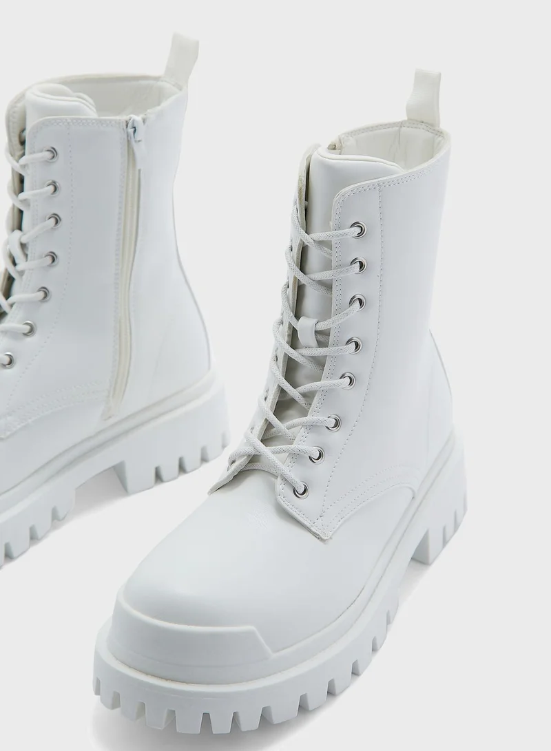 Truffle Lace Up Chunky Combat Boots