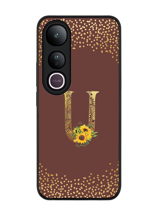 Stylizedd For vivo V50 Lite Case,Slim fit Camera Protection, Shockproof Thin Phone cover  - Custom Floral Monogram - U  (Brown )