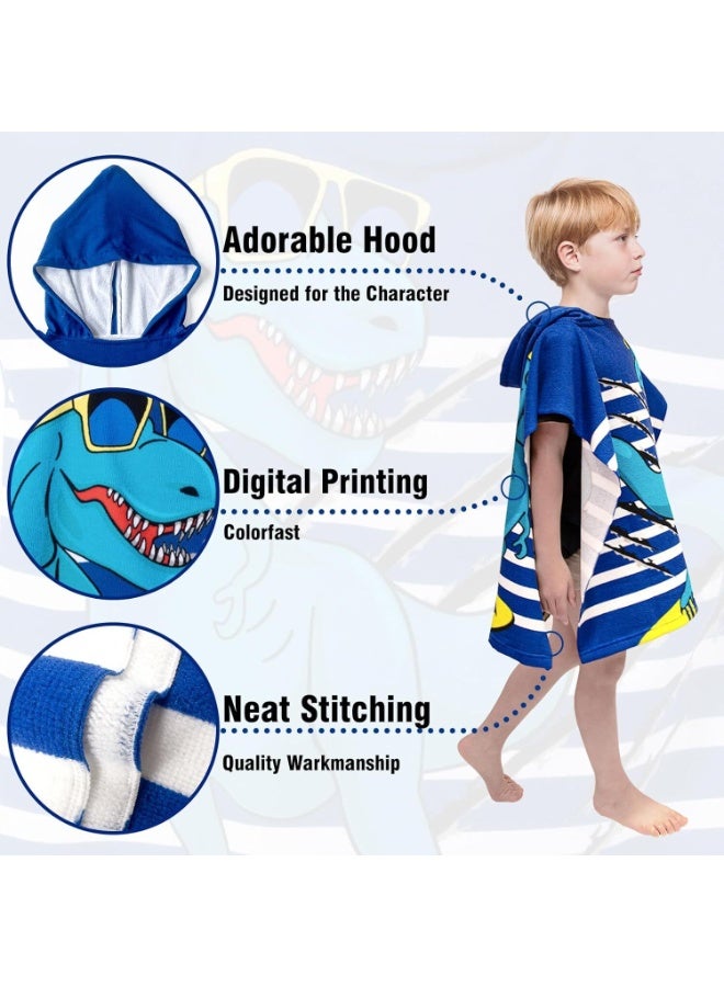 PTTIMFFM Hooded Kids Beach Towels,for 0-7 Years Kids, Summer Must, Soft & Absorbent, Swimming Pool Changing Robe Bath Towel (Blue Dinosaur) - Image 2