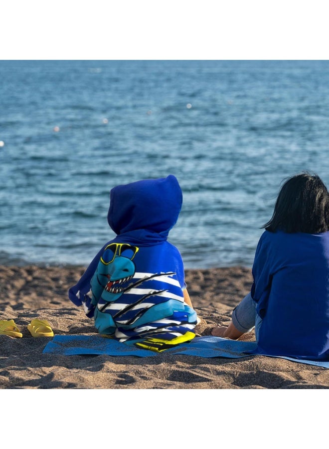 PTTIMFFM Hooded Kids Beach Towels,for 0-7 Years Kids, Summer Must, Soft & Absorbent, Swimming Pool Changing Robe Bath Towel (Blue Dinosaur) - Image 3