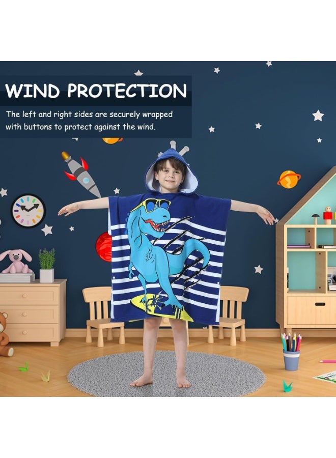 PTTIMFFM Hooded Kids Beach Towels,for 0-7 Years Kids, Summer Must, Soft & Absorbent, Swimming Pool Changing Robe Bath Towel (Blue Dinosaur) - Image 5