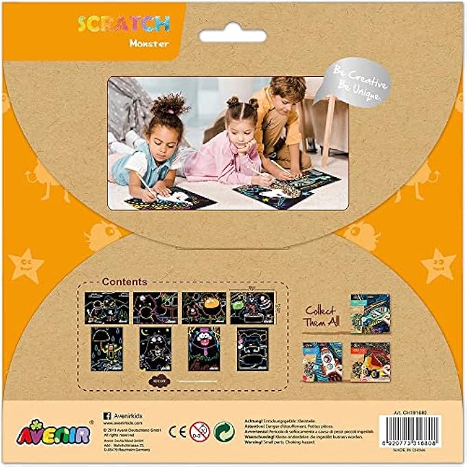 Avenir SCRATCH ART KIT  MONSTER | UNLEASH CREATIVITY WITH VIBRANT DRAWINGS! 4 THEMED SCRATCH BOARDS AND SCRATCH TOOL | WATCH BRILLIANT COLORS UNFOLD, ENGAGING ACTIVITY FOR YOUNG ARTISTS 3+ - Image 5
