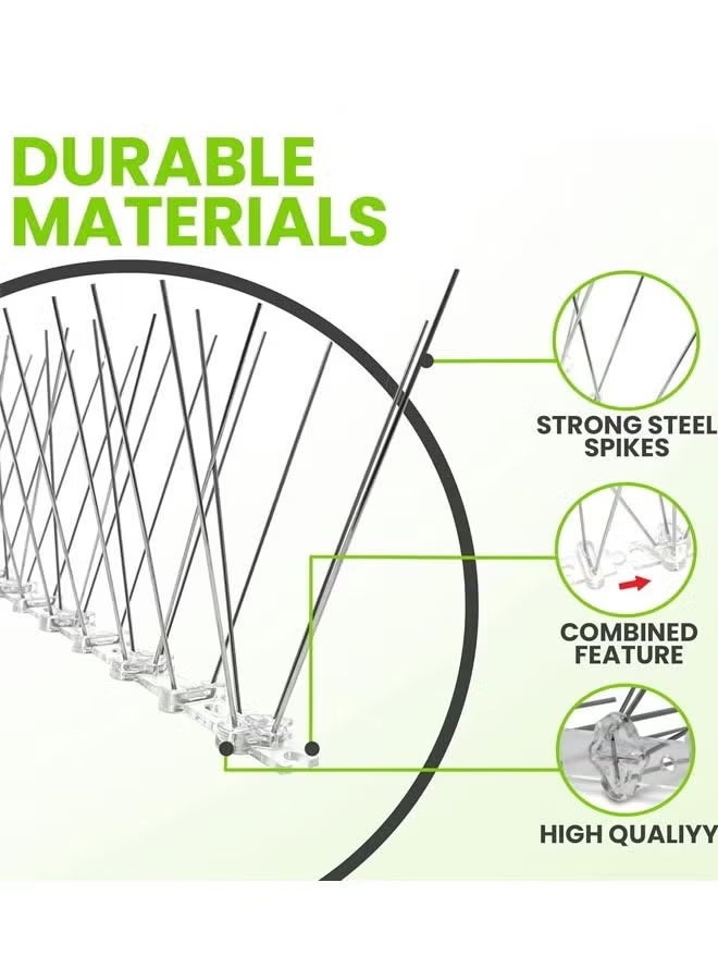 شو وو مسامير الطيور، أجهزة طرد الطيور الخارجية، مسامير الحمام بقاعدة بلاستيكية للطيور الصغيرة والحمام والغربان ونقار الخشب، للسياج والسقف والشرفة، أشواك الطيور من الفولاذ المقاوم للصدأ بقاعدة بلاستيكية، مسامير الطيور الخارجية من الفولاذ المقاوم للصدأ للسياج والنوافذ والسقف، مسامير طرد الطيور للطيور الصغيرة والسناجب، شفافة/فضية - Image 3