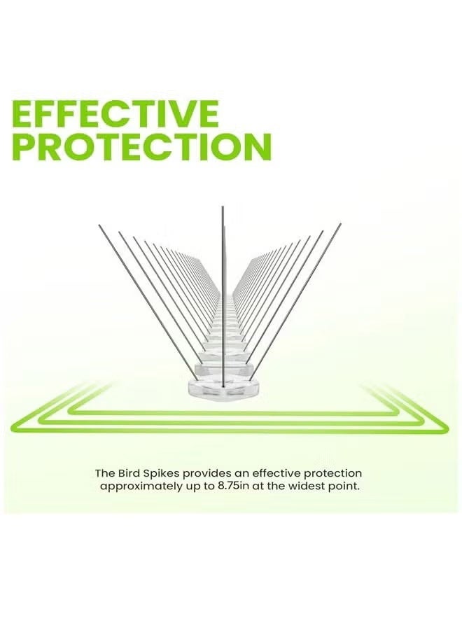 شو وو مسامير الطيور، أجهزة طرد الطيور الخارجية، مسامير الحمام بقاعدة بلاستيكية للطيور الصغيرة والحمام والغربان ونقار الخشب، للسياج والسقف والشرفة، أشواك الطيور من الفولاذ المقاوم للصدأ بقاعدة بلاستيكية، مسامير الطيور الخارجية من الفولاذ المقاوم للصدأ للسياج والنوافذ والسقف، مسامير طرد الطيور للطيور الصغيرة والسناجب، شفافة/فضية - Image 2
