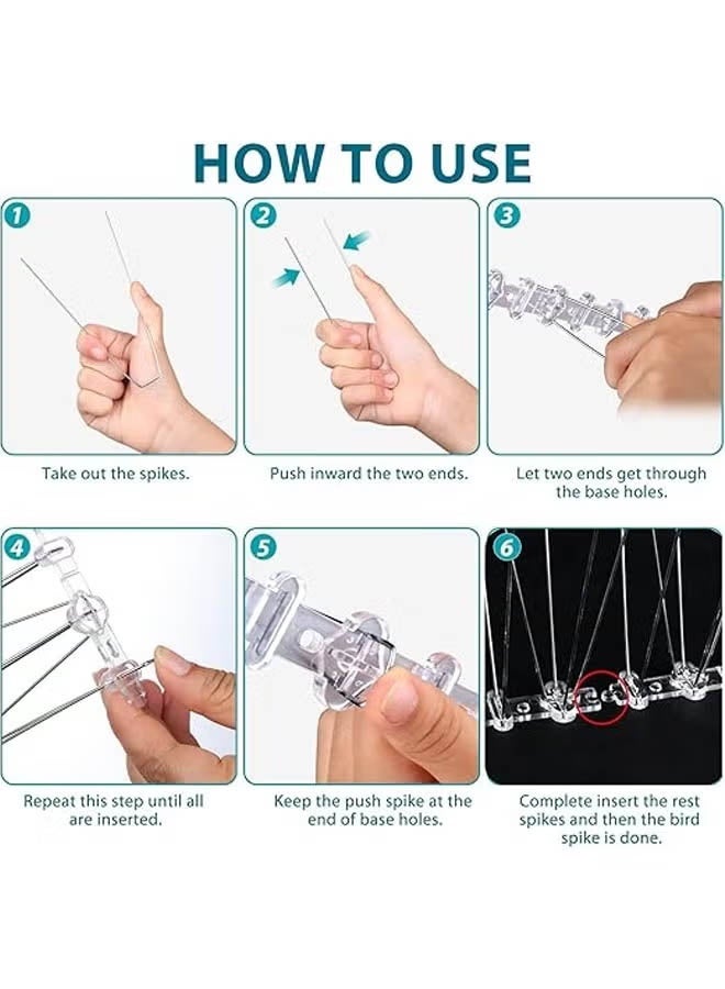 شو وو مسامير الطيور، أجهزة طرد الطيور الخارجية، مسامير الحمام بقاعدة بلاستيكية للطيور الصغيرة والحمام والغربان ونقار الخشب، للسياج والسقف والشرفة، أشواك الطيور من الفولاذ المقاوم للصدأ بقاعدة بلاستيكية، مسامير الطيور الخارجية من الفولاذ المقاوم للصدأ للسياج والنوافذ والسقف، مسامير طرد الطيور للطيور الصغيرة والسناجب، شفافة/فضية - Image 4