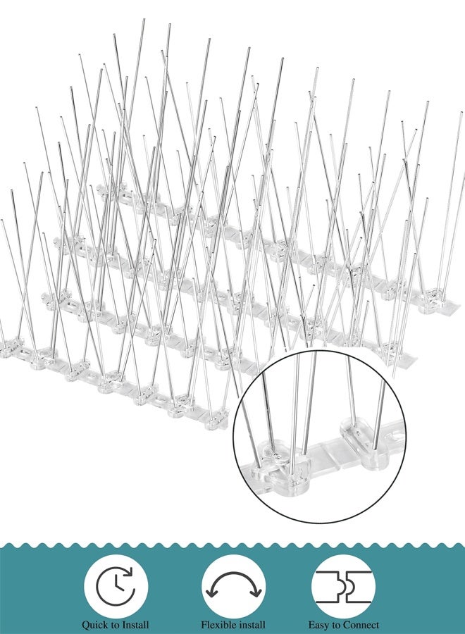 شو وو مسامير الطيور، أجهزة طرد الطيور الخارجية، مسامير الحمام بقاعدة بلاستيكية للطيور الصغيرة والحمام والغربان ونقار الخشب، للسياج والسقف والشرفة، أشواك الطيور من الفولاذ المقاوم للصدأ بقاعدة بلاستيكية، مسامير الطيور الخارجية من الفولاذ المقاوم للصدأ للسياج والنوافذ والسقف، مسامير طرد الطيور للطيور الصغيرة والسناجب، شفافة/فضية - Image 1