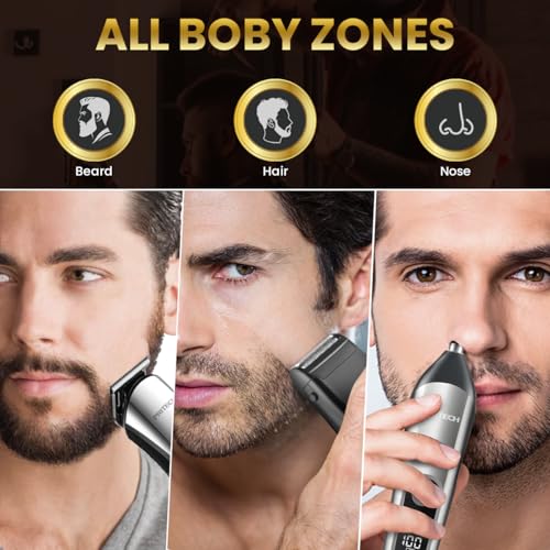 PRITECH Beard Trimmer for Men, 3 in 1 Hair Clippers for Men Kit, Nose,Ear,Micro Electric Shaver, Mens Grooming Set Cordless with LED Display IPX6 Waterproof (Silver) - Image 2