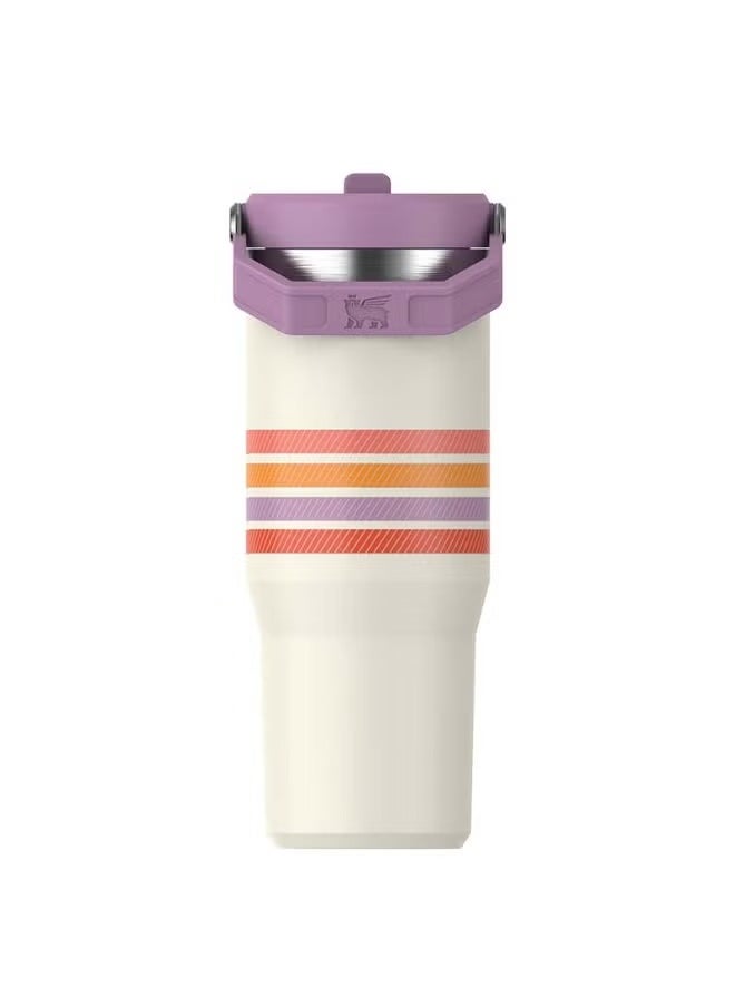 Stanley - STANLEY IceFlow 30oz Straw Cup – Striped Purple American Varsity Design – Portable Stainless Steel Water Bottle with Flip Straw – BPA-Free, Leak-Resistant Lid and Carry Handle – Vacuum Insulated Reusable Tumbler – Cold Drink Travel Mug for Gym, Work, and Outdoor Use - Image 1