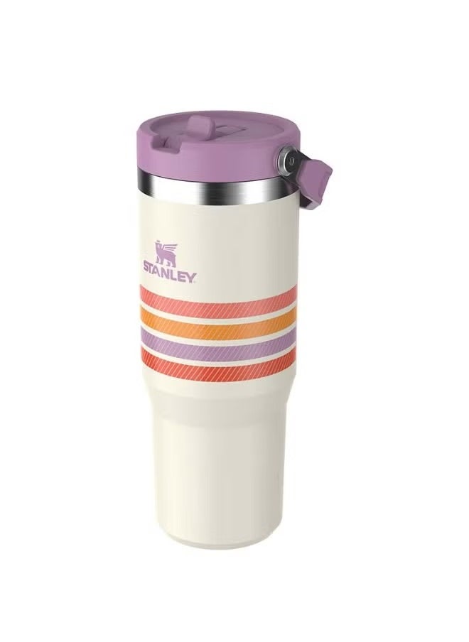 Stanley - STANLEY IceFlow 30oz Straw Cup – Striped Purple American Varsity Design – Portable Stainless Steel Water Bottle with Flip Straw – BPA-Free, Leak-Resistant Lid and Carry Handle – Vacuum Insulated Reusable Tumbler – Cold Drink Travel Mug for Gym, Work, and Outdoor Use - Image 1