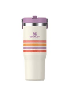 STANLEY IceFlow 30oz Straw Cup – Striped Purple American Varsity Design – Portable Stainless Steel Water Bottle with Flip Straw – BPA-Free, Leak-Resistant Lid and Carry Handle – Vacuum Insulated Reusable Tumbler – Cold Drink Travel Mug for Gym, Work, and Outdoor Use
